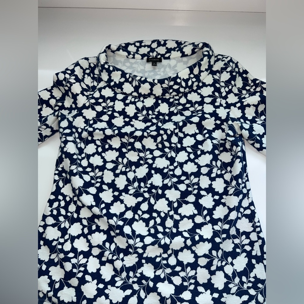 Women(S) Talbots Blue/White 3-Quarter Sleeve Top w/Peter Pan Collar